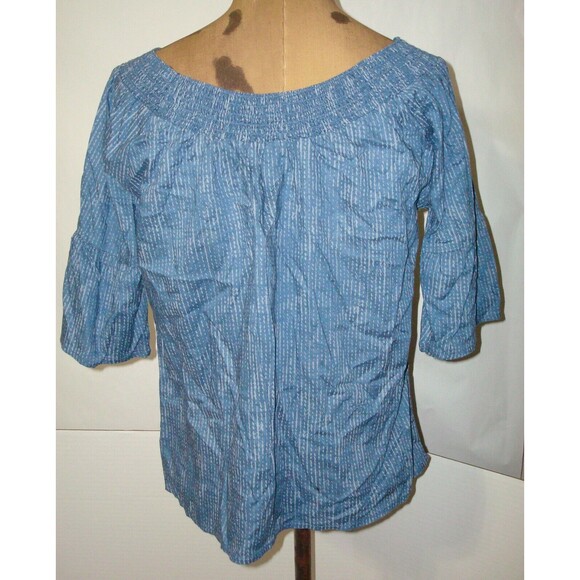 New Womens NWT S Blue PrAna Top Cotton SS Off Shoulder Organic Casual Chryssa - Picture 3 of 6